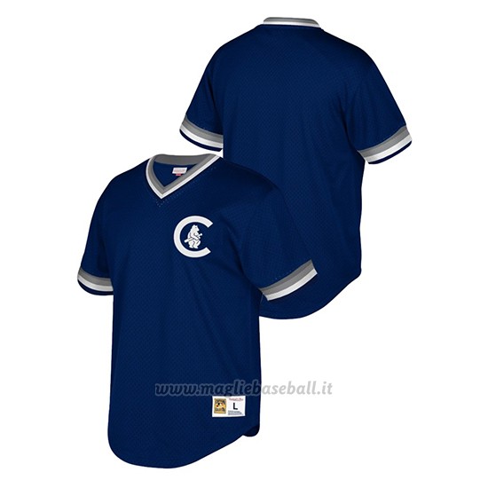 Maglia Baseball Uomo Chicago Cubs Cooperstown Collection Mesh Wordmark V-neck Blu
